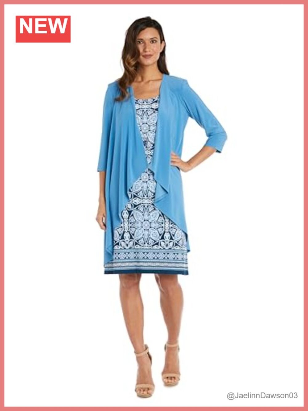 R&M Richards Shift Dress Set Scoop Neck 3/4 Sleeve Paisley Knee-Length